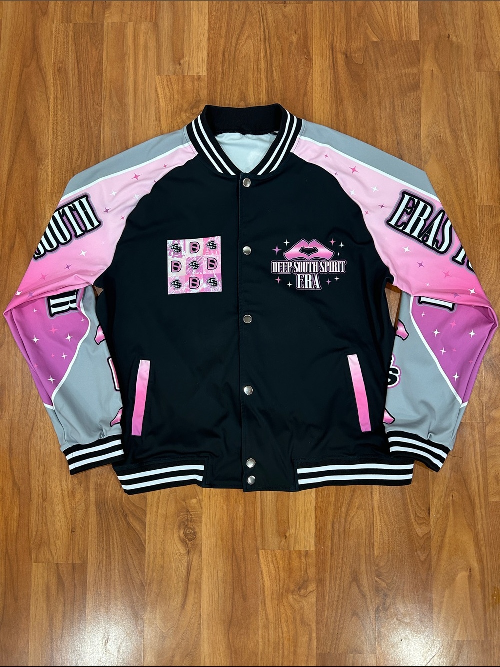 Deep South Spirit Varsity Bomber Jacket Pink & Black Cheer Event Coat